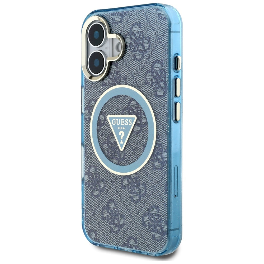 MagSafe Case for Apple iPhone 16, Guess, IML Glitter 4G Circle Triangle, Blue