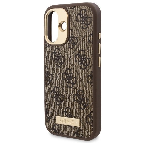 MagSafe Case for Apple iPhone 16 Plus, Guess, 4G Logo Plate, Brown