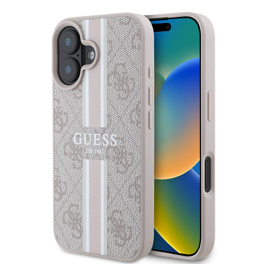 MagSafe Case for Apple iPhone 16 Plus, Guess, 4G Printed Stripes, Pink