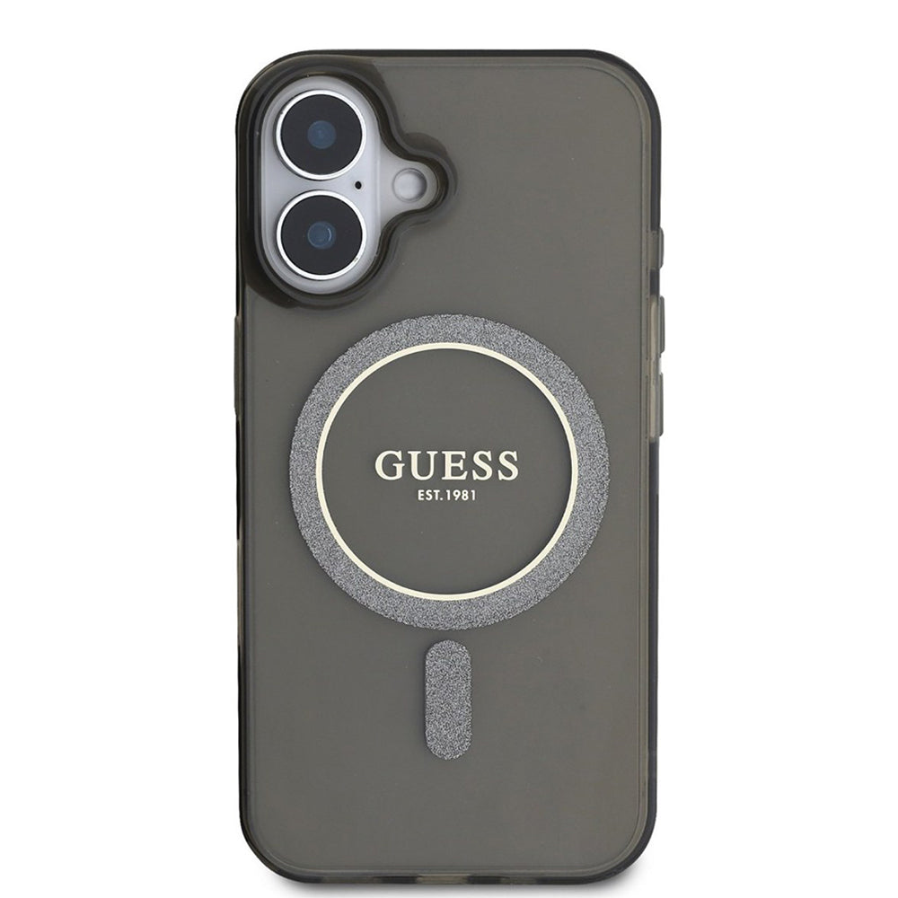 MagSafe Case for Apple iPhone 16 Plus, Guess, IML Glitter Circle, Black