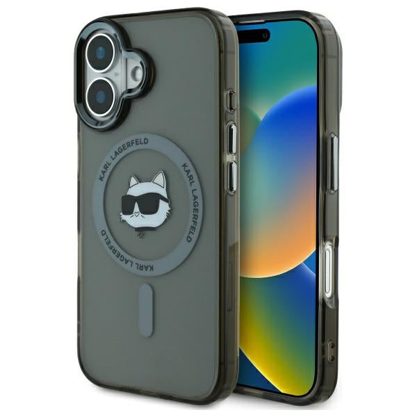 MagSafe Case for Apple iPhone 16 Plus, Karl Lagerfeld, IML Metal Choupette's Head, Black