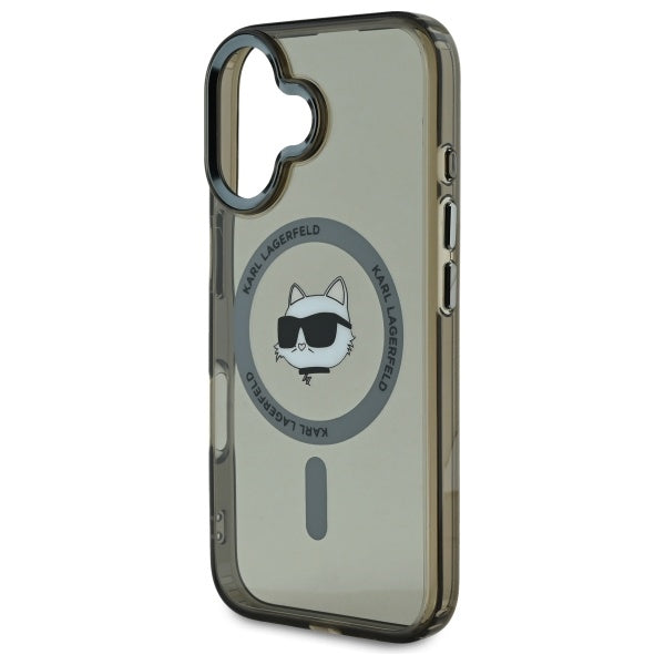 MagSafe Case for Apple iPhone 16 Plus, Karl Lagerfeld, IML Metal Choupette's Head, Black