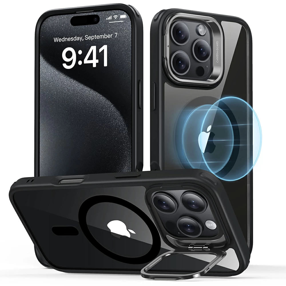 MagSafe Case for Apple iPhone 16 Pro, ESR, Classic Hybrid Kickstand, Transparent Black