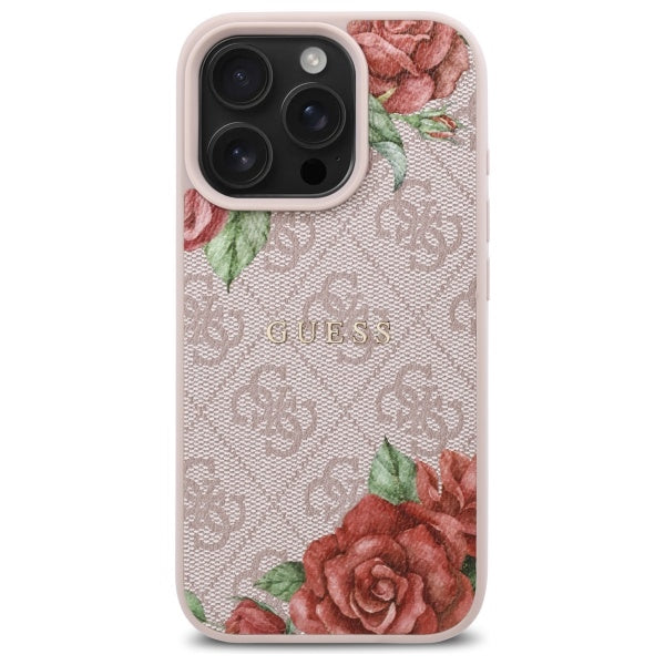 MagSafe Case for Apple iPhone 16 Pro, Guess, 4G Flowers Print, Pink
