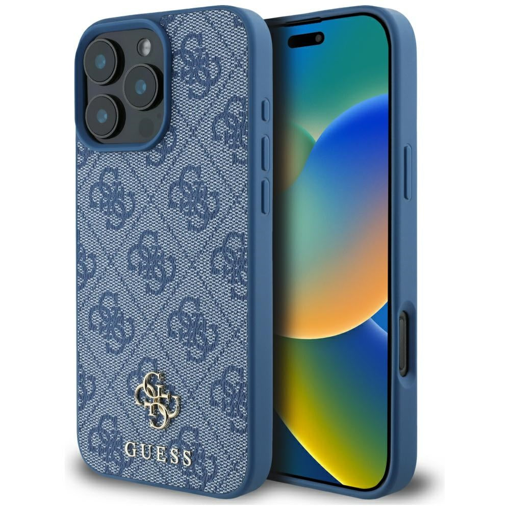 MagSafe Case for Apple iPhone 16 Pro, Guess, 4G Small and Classic Logo, Blue