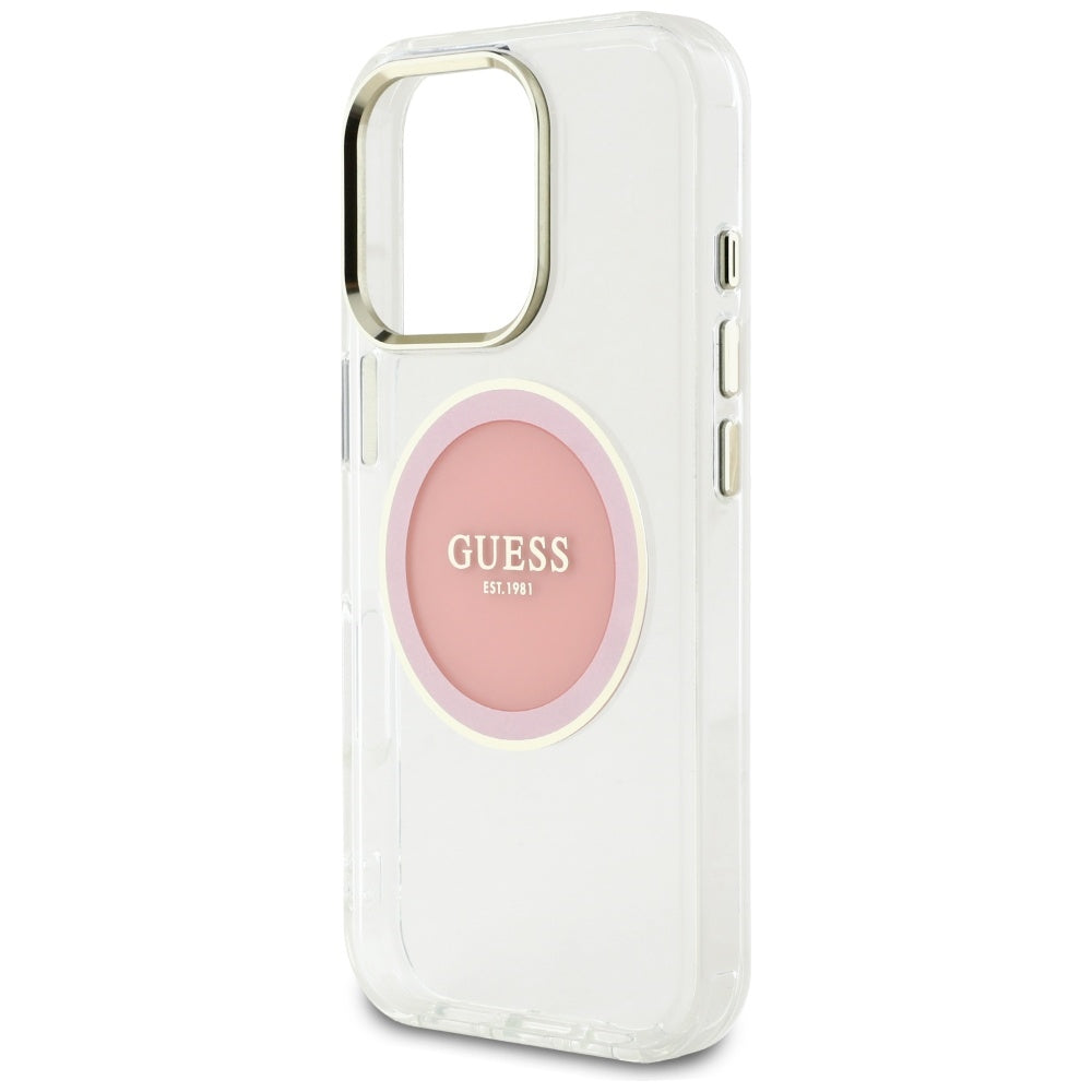 MagSafe Case for Apple iPhone 16 Pro, Guess, IML Metal Colored Circle, Pink