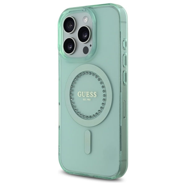 MagSafe Case for Apple iPhone 16 Pro, Guess, IML Rhinestone, Green