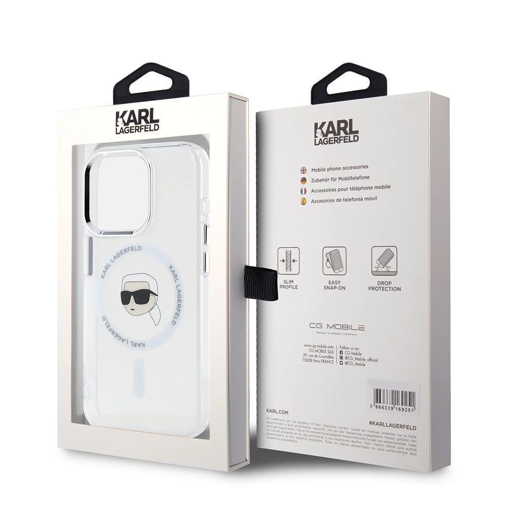 MagSafe Case for Apple iPhone 16 Pro, Karl Lagerfeld, IML Metal Karl's Head, White
