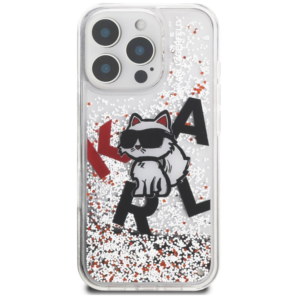 MagSafe Case for Apple iPhone 16 Pro, Karl Lagerfeld, Liquid Glitter Choupette Logo, Transparent