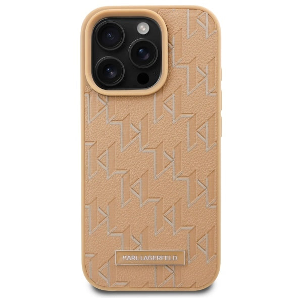 MagSafe Case for Apple iPhone 16 Pro, Karl Lagerfeld, Monogram Metal Logo, Beige