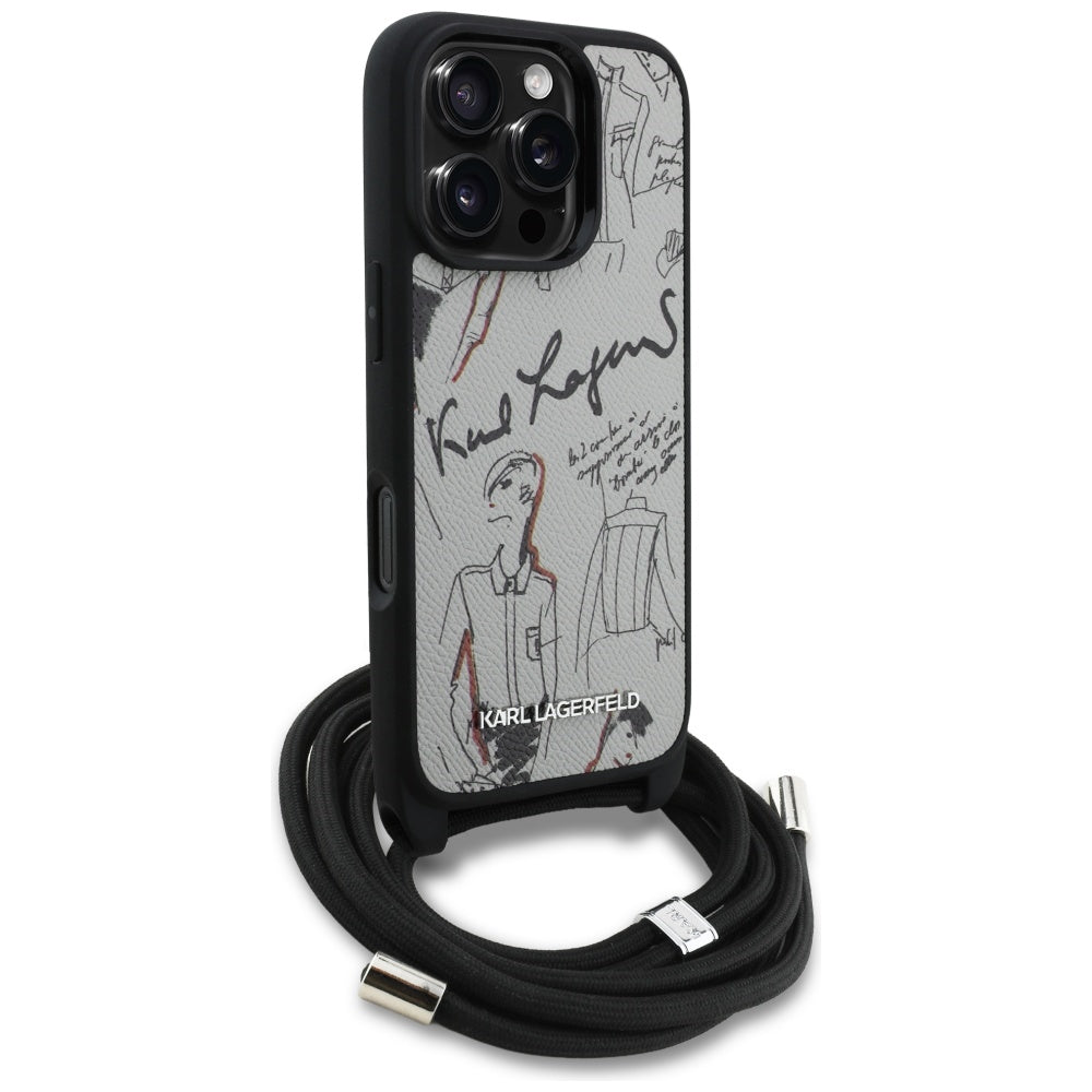 MagSafe Case for Apple iPhone 16 Pro, Karl Lagerfeld, Saffiano Crossbody, Grey