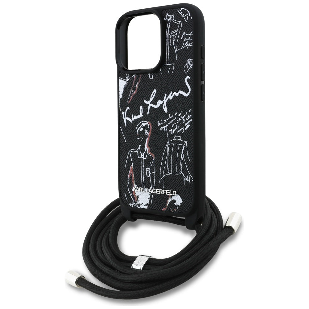 MagSafe Case for Apple iPhone 16 Pro, Karl Lagerfeld, Saffiano Crossbody, Black