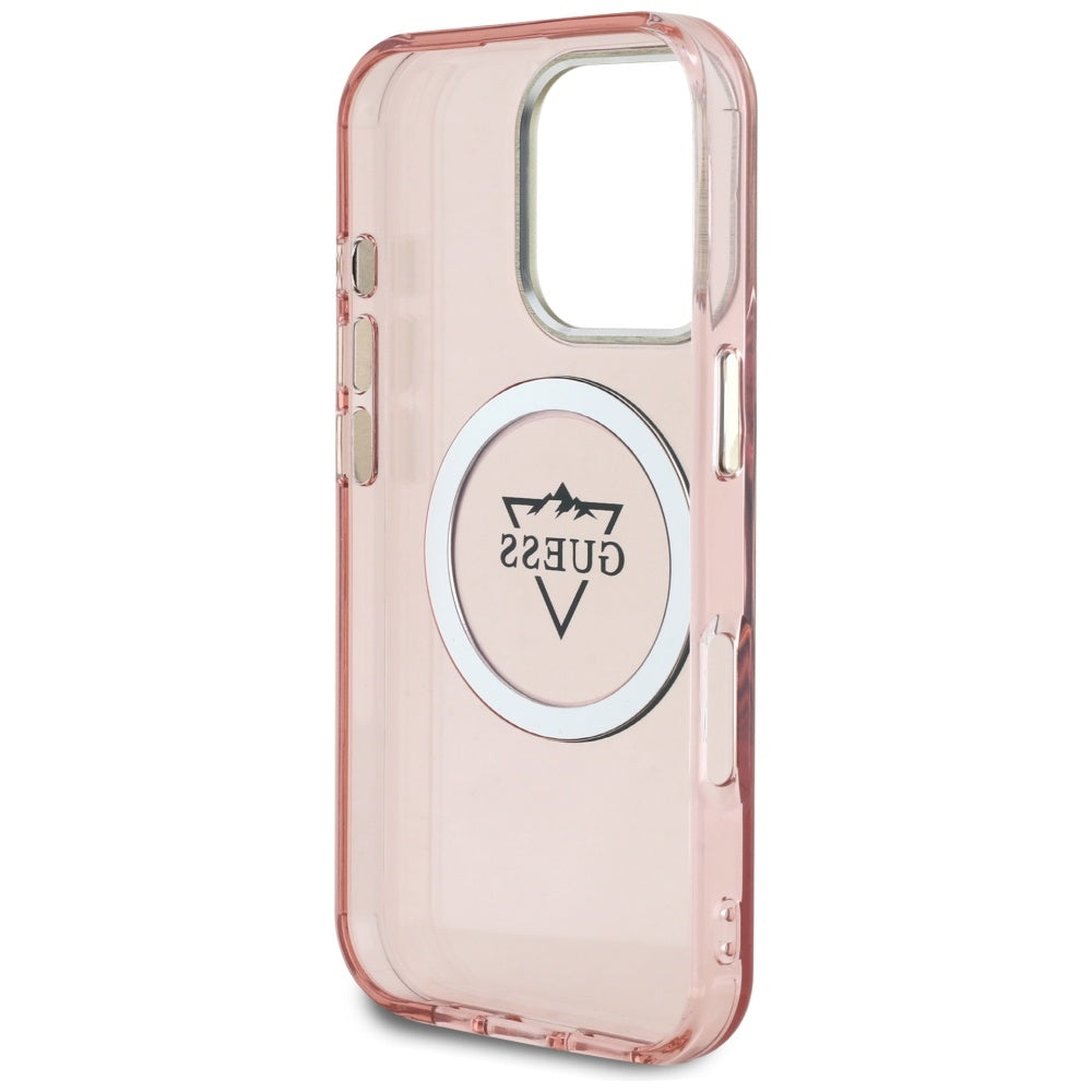 MagSafe Case for Apple iPhone 16 Pro Max, Guess, IML Metal Mountain Logo, Pink