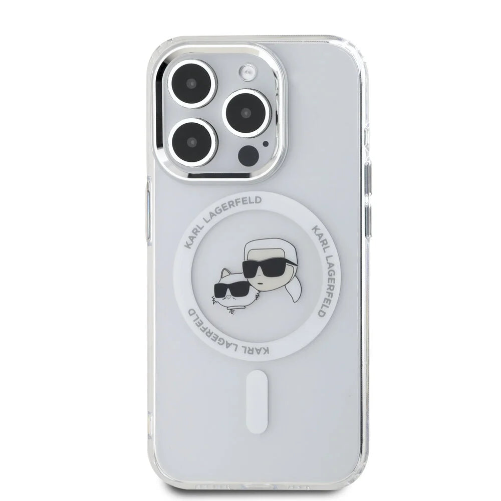 MagSafe Case for Apple iPhone 16 Pro Max, Karl Lagerfeld, IML Metal Karl & Choupette's Heads, White