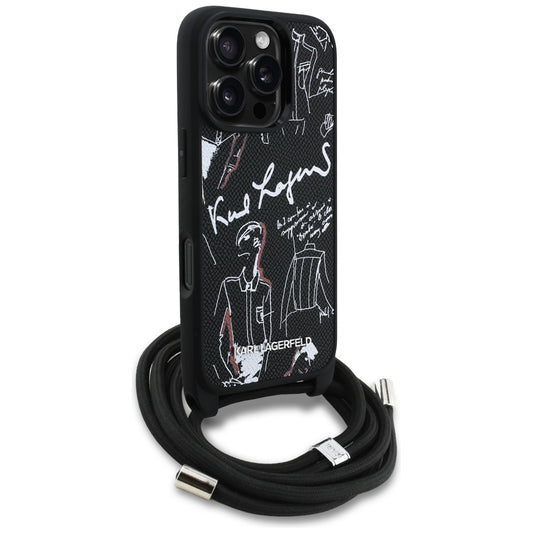 MagSafe Case for Apple iPhone 16 Pro Max, Karl Lagerfeld, Saffiano Crossbody, Black