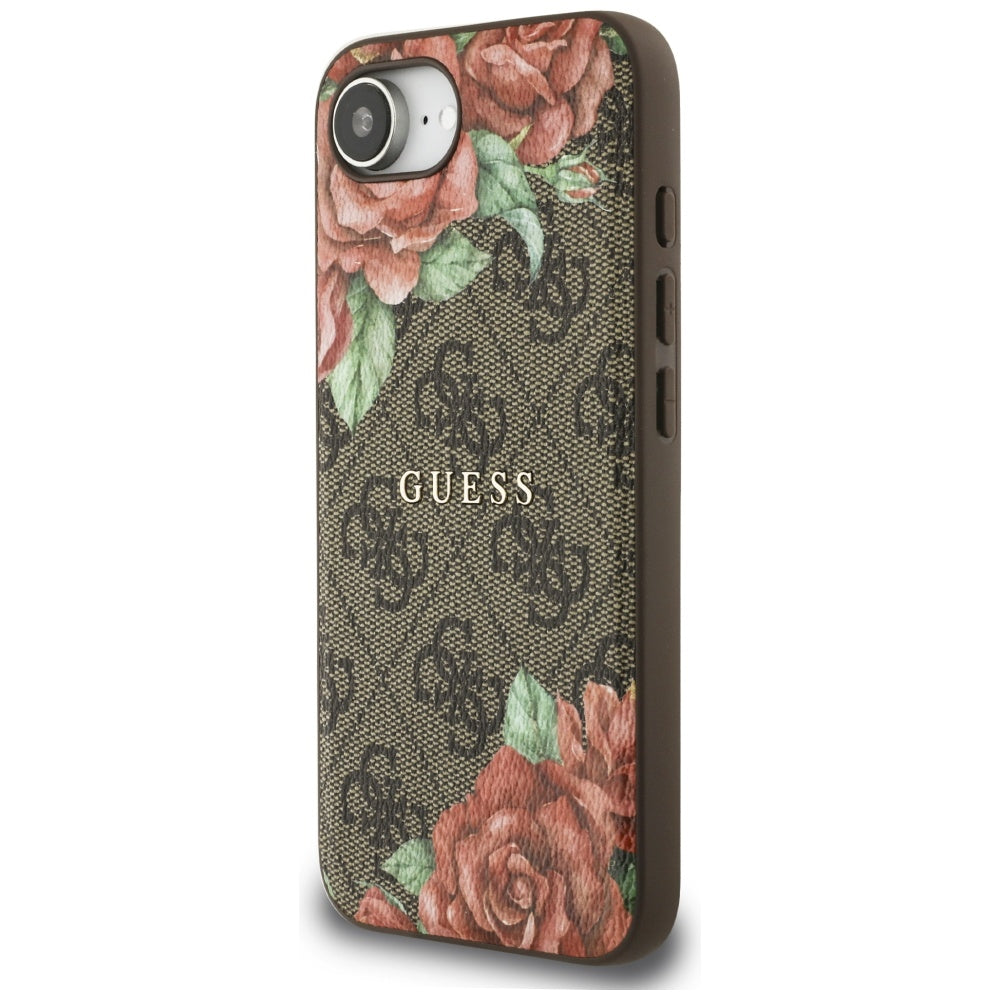 MagSafe Case for Apple iPhone 17e / 16e, Guess, 4G Flowers Print, Brown