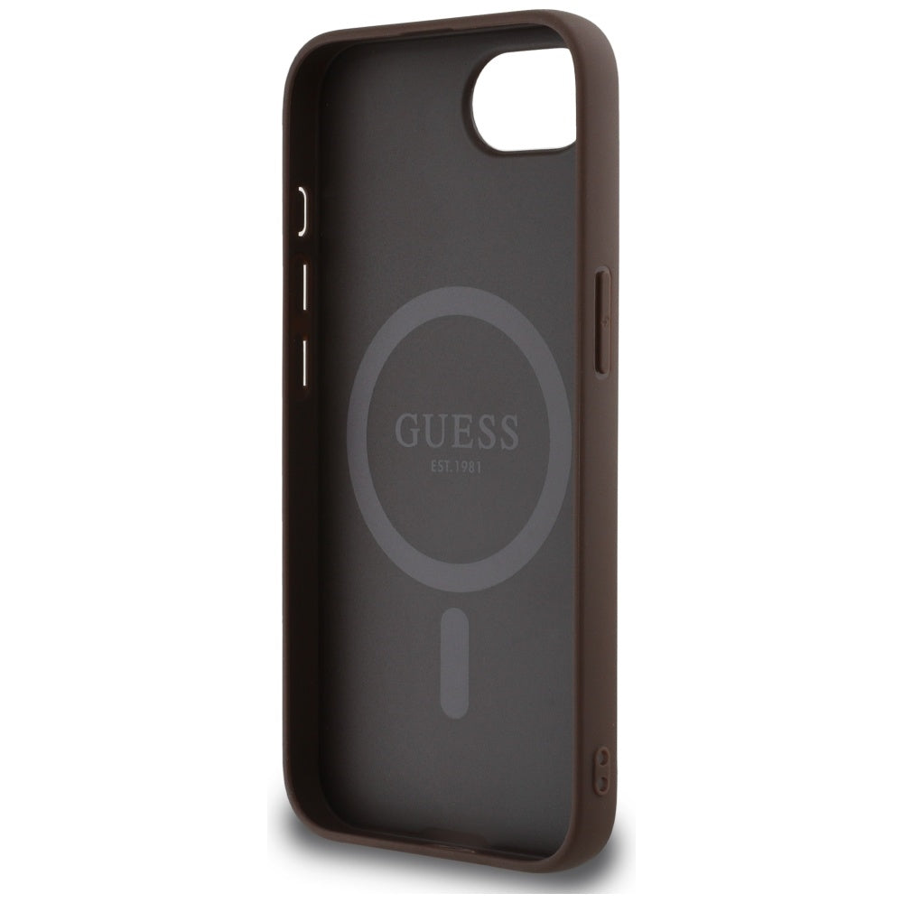 MagSafe Case for Apple iPhone 17e / 16e, Guess, 4G Ring Classic Logo, Brown