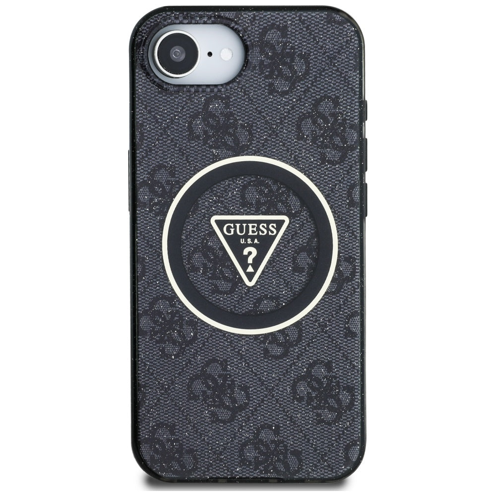 MagSafe Case for Apple iPhone 17e / 16e, Guess, IML Glitter 4G Circle Triangle, Black