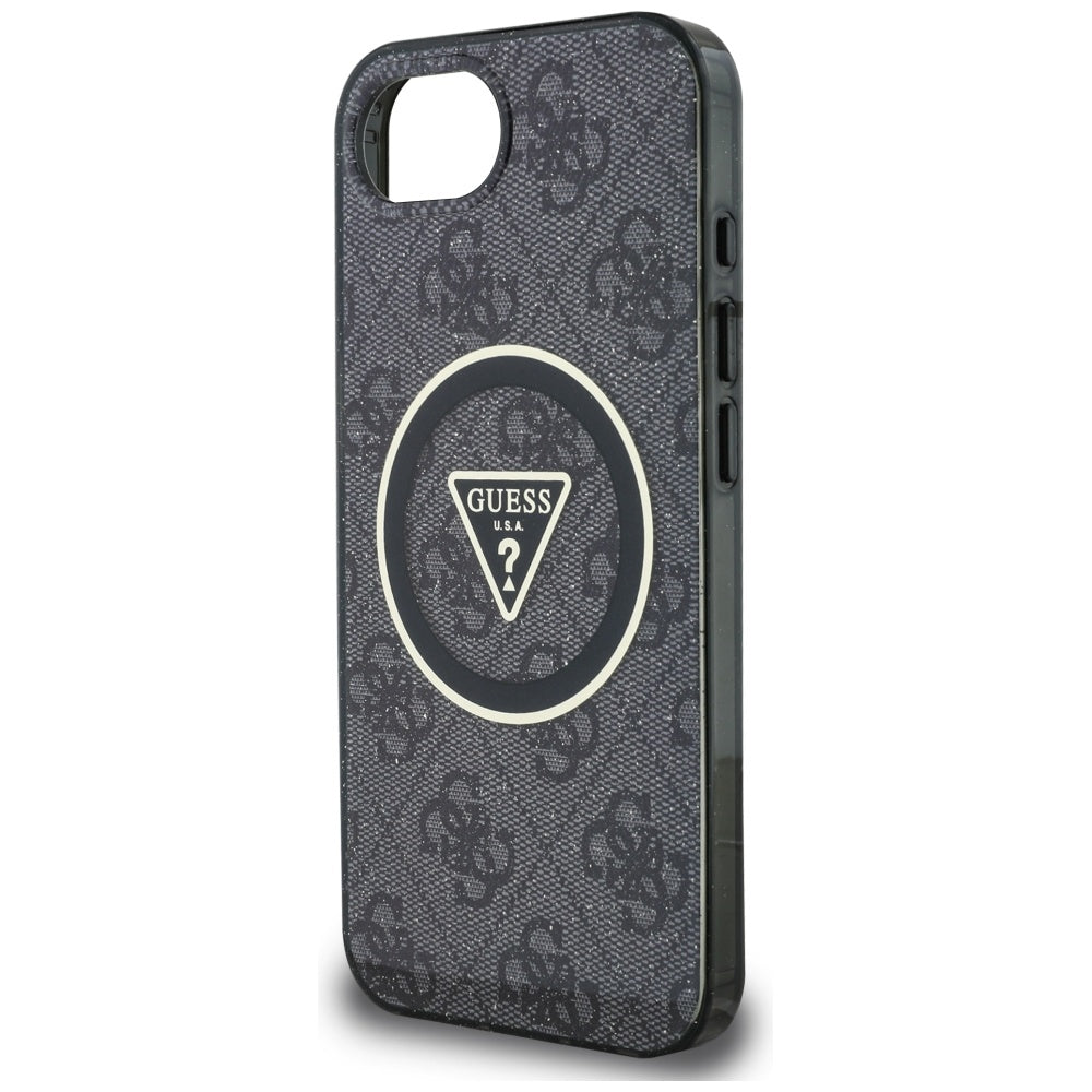 MagSafe Case for Apple iPhone 17e / 16e, Guess, IML Glitter 4G Circle Triangle, Black