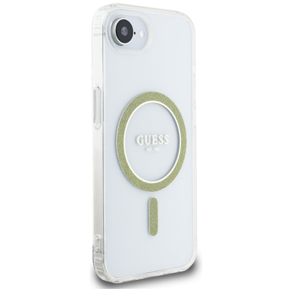 MagSafe Case for Apple iPhone 17e / 16e, Guess, IML Glitter Circle, Transparent