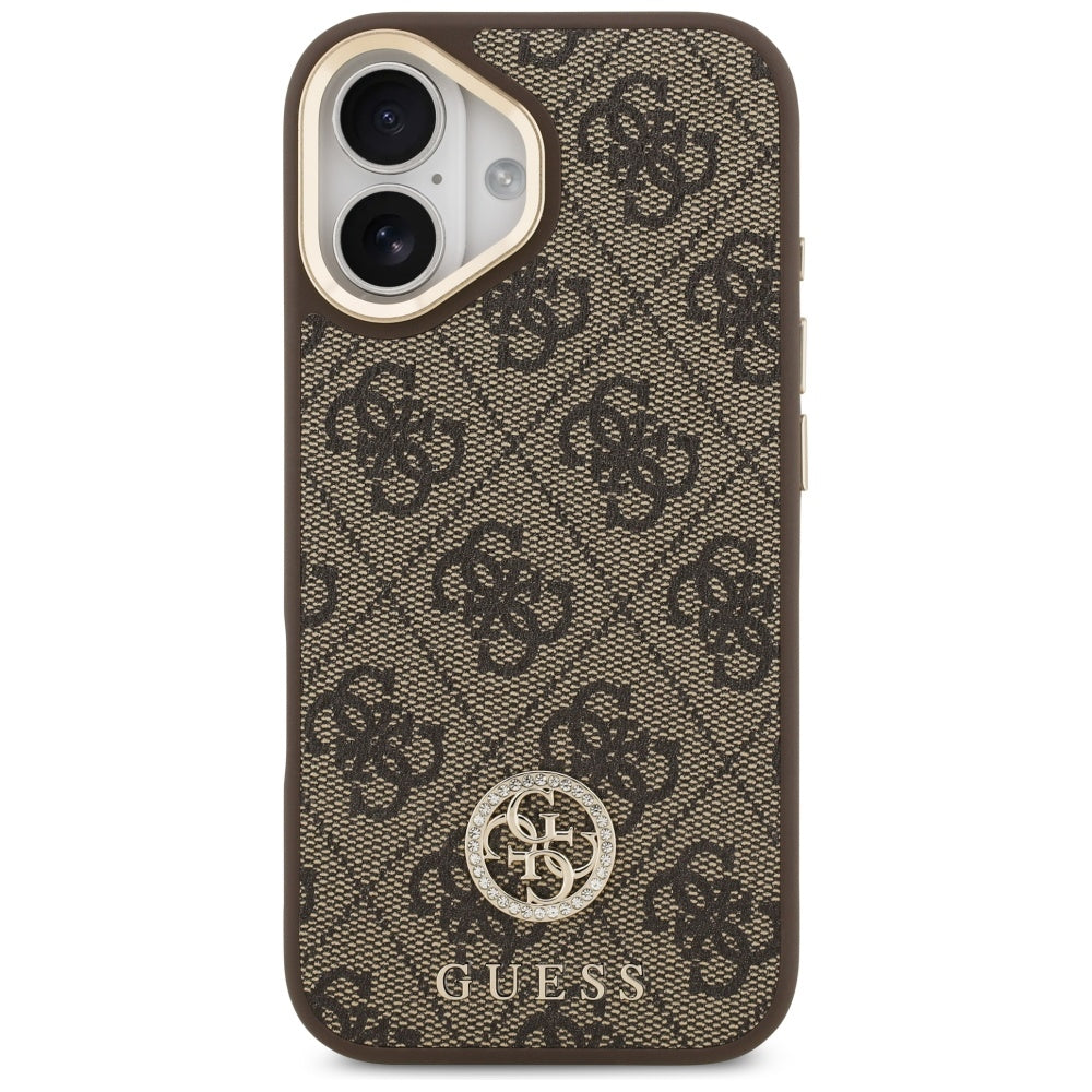MagSafe Case for Apple iPhone 17, Guess, 4G Strass Logo with Big Strap, Brown