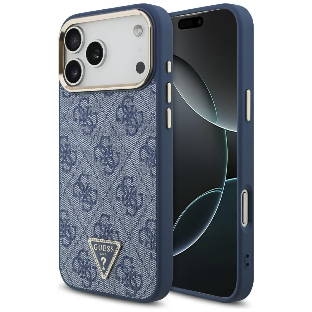 MagSafe Case for Apple iPhone 17 Pro, Guess, 4G Triangle Logo, Golden Blue