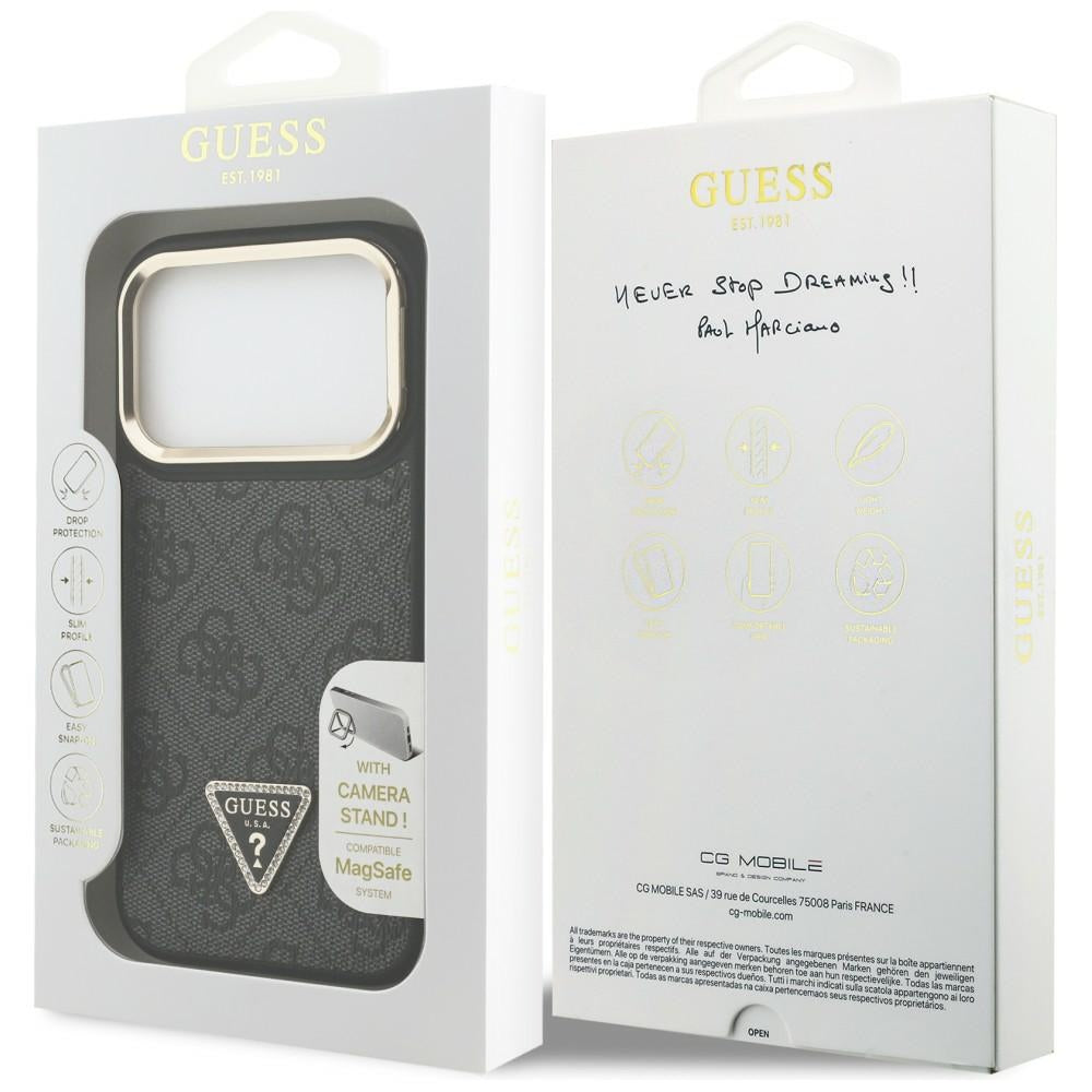 MagSafe Case for Apple iPhone 17 Pro, Guess, 4G Triangle Logo with Stand Camera, Black Gold
