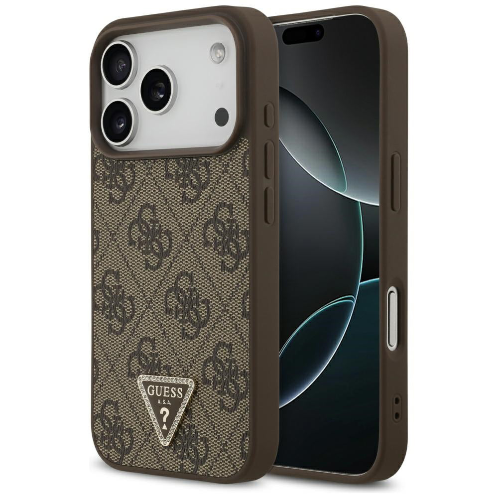 MagSafe Case for Apple iPhone 17 Pro, Guess, 4G Triangle Strass, Brown