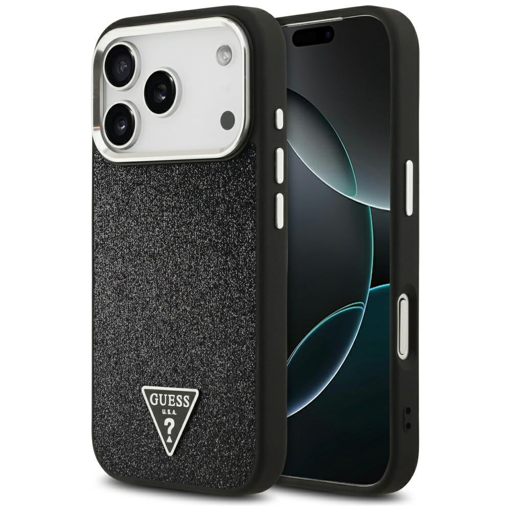 MagSafe Case for Apple iPhone 17 Pro, Guess, Glitter Triangle Logo, Black