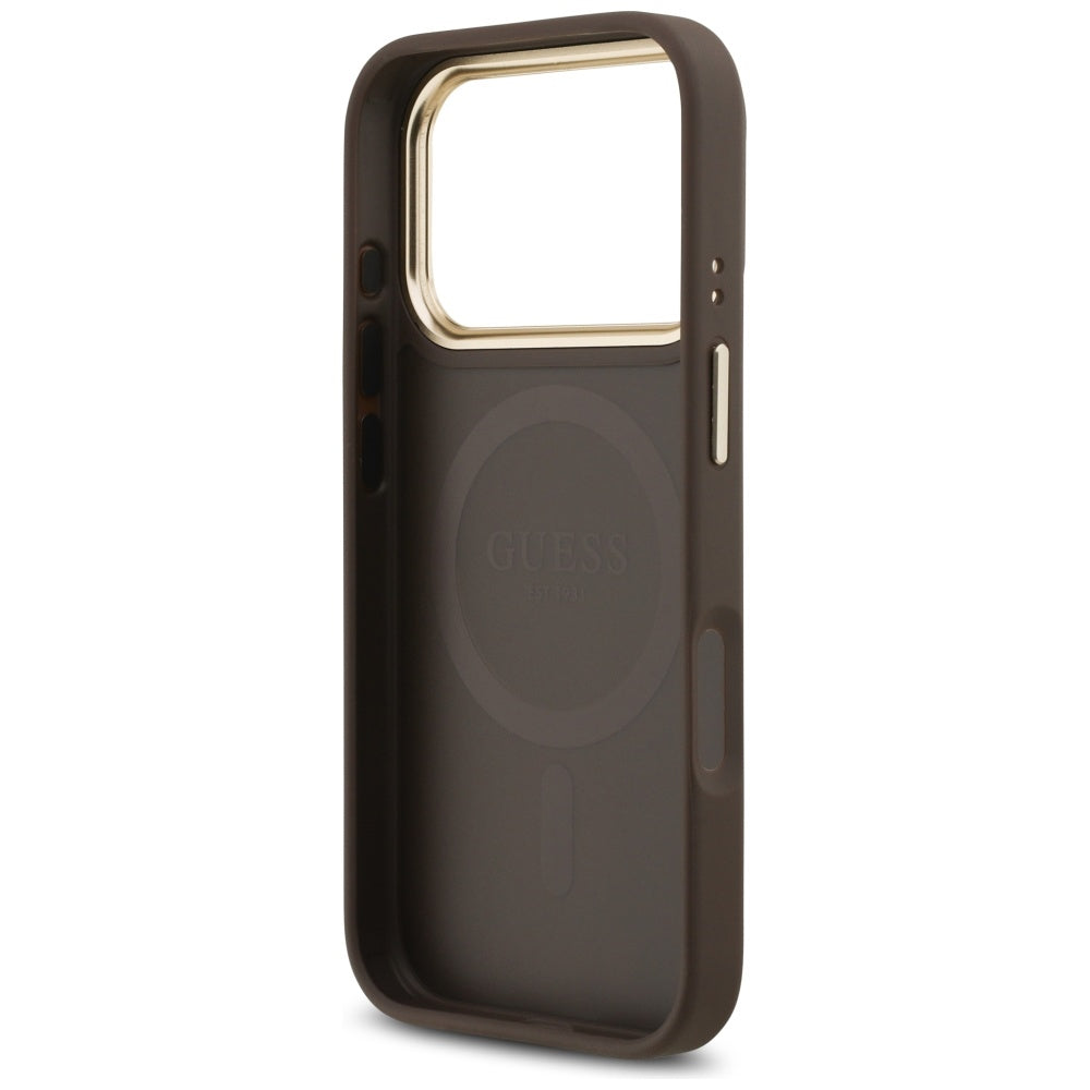 MagSafe Case for Apple iPhone 17 Pro, Guess, Grained Strass Logo, Brown
