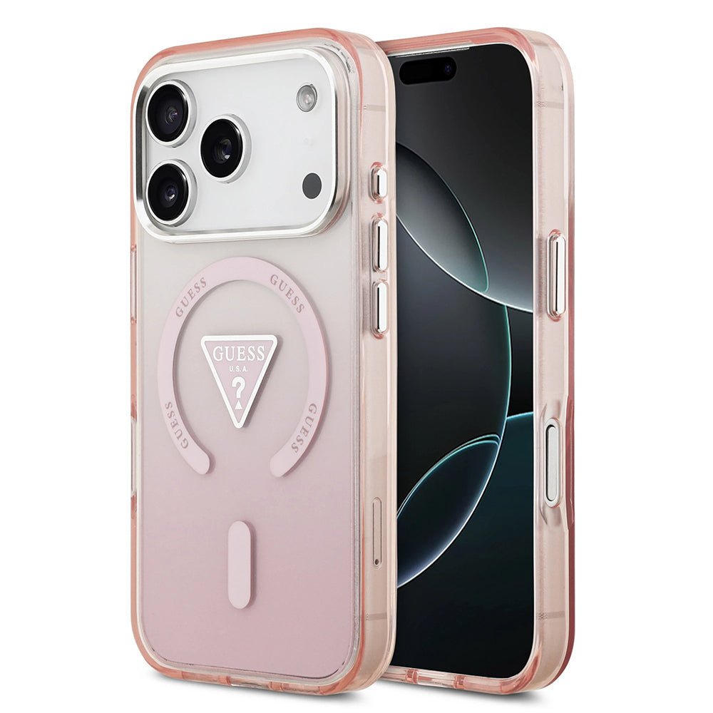 MagSafe Case for Apple iPhone 17 Pro, Guess, IML Gradient Triangle Logo, Pink