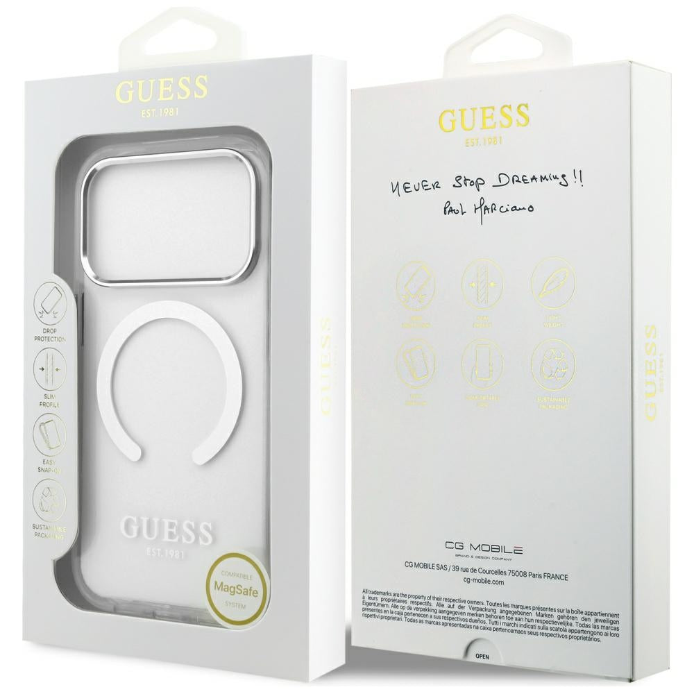 MagSafe Case for Apple iPhone 17 Pro, Guess, Metal Outline, Silver