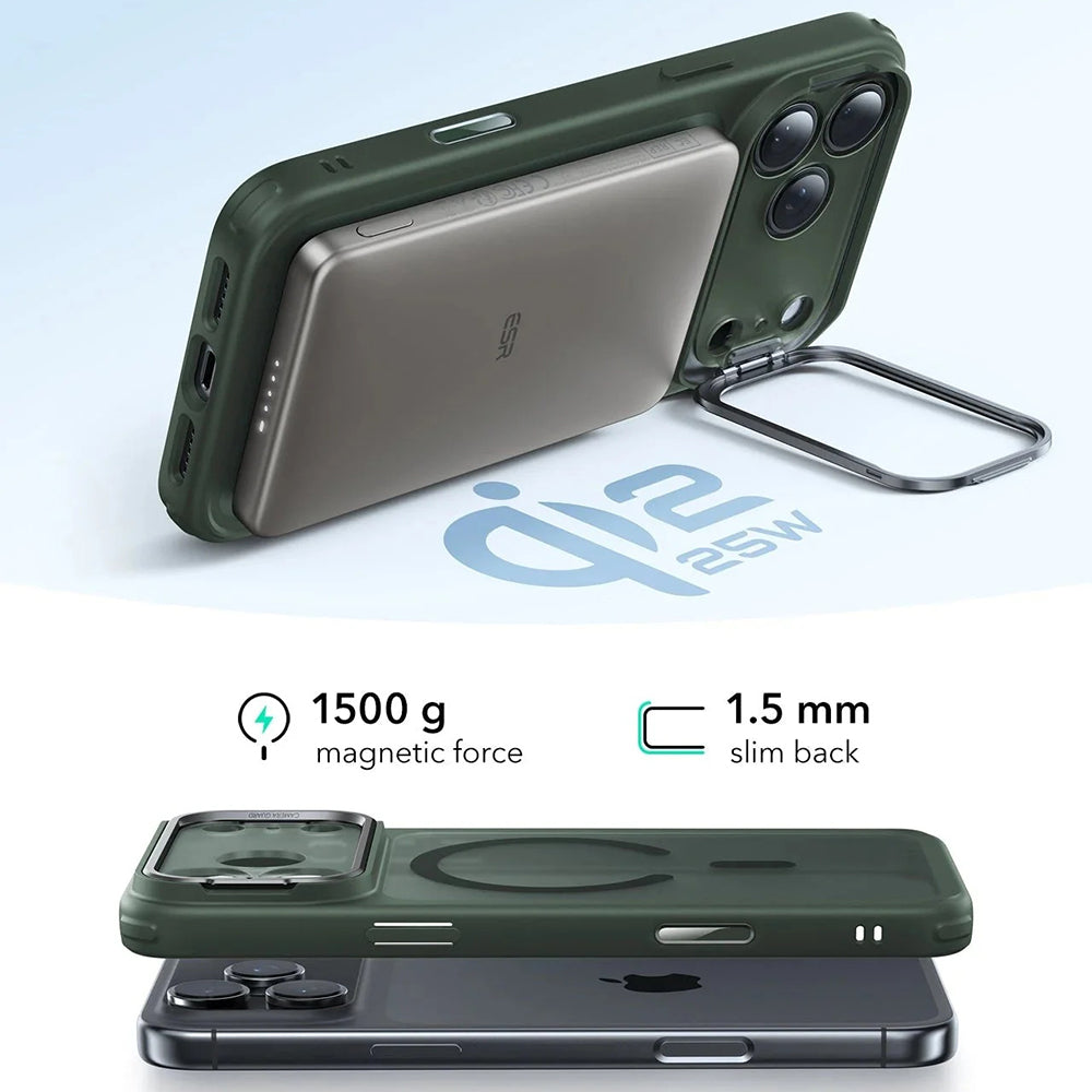 MagSafe Case for Apple iPhone 17 Pro Max, ESR, Classic Hybrid Kickstand, Satin Green