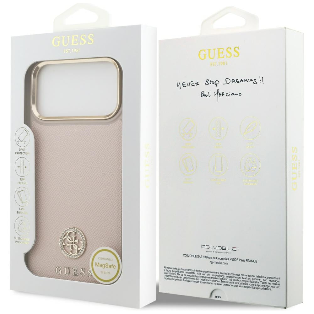 MagSafe Case for Apple iPhone 17 Pro Max, Guess, Grained Strass Logo, Pink
