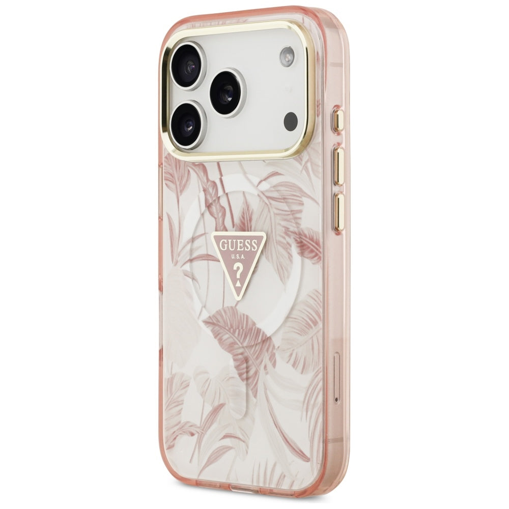 MagSafe Case for Apple iPhone 17 Pro Max, Guess, Jungle Tonal Triangle, Pink
