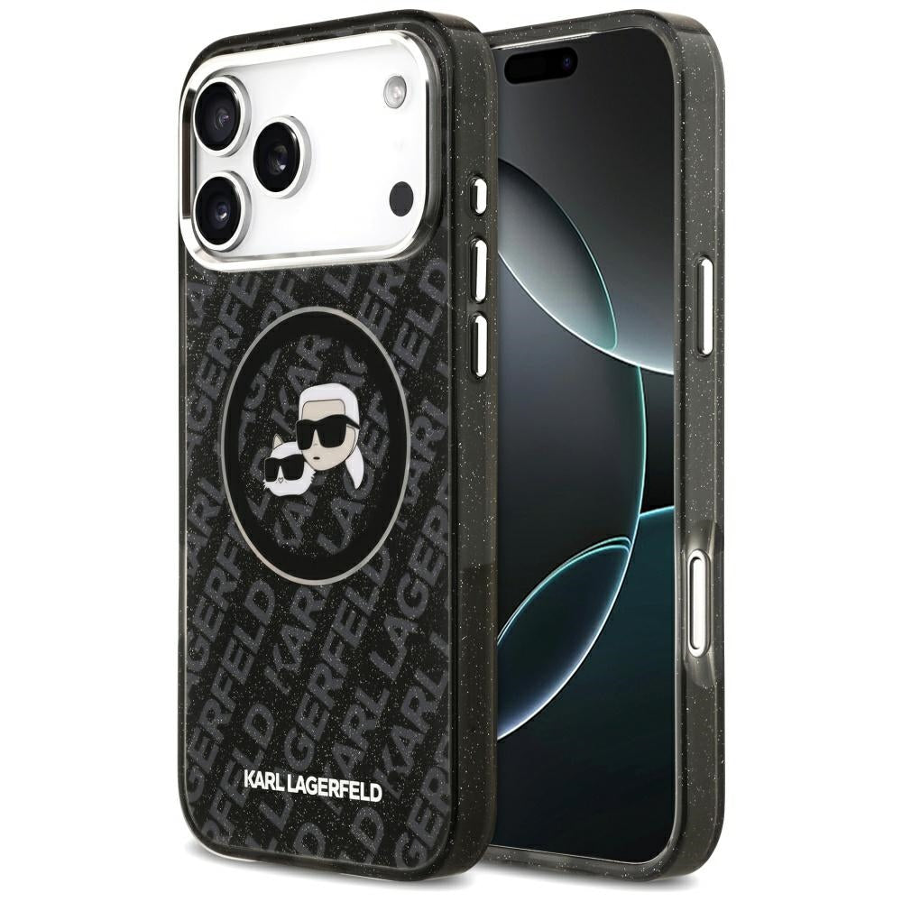 MagSafe Case for Apple iPhone 17 Pro Max, Karl Lagerfeld, Glitter Karl & Choupette Head, Black