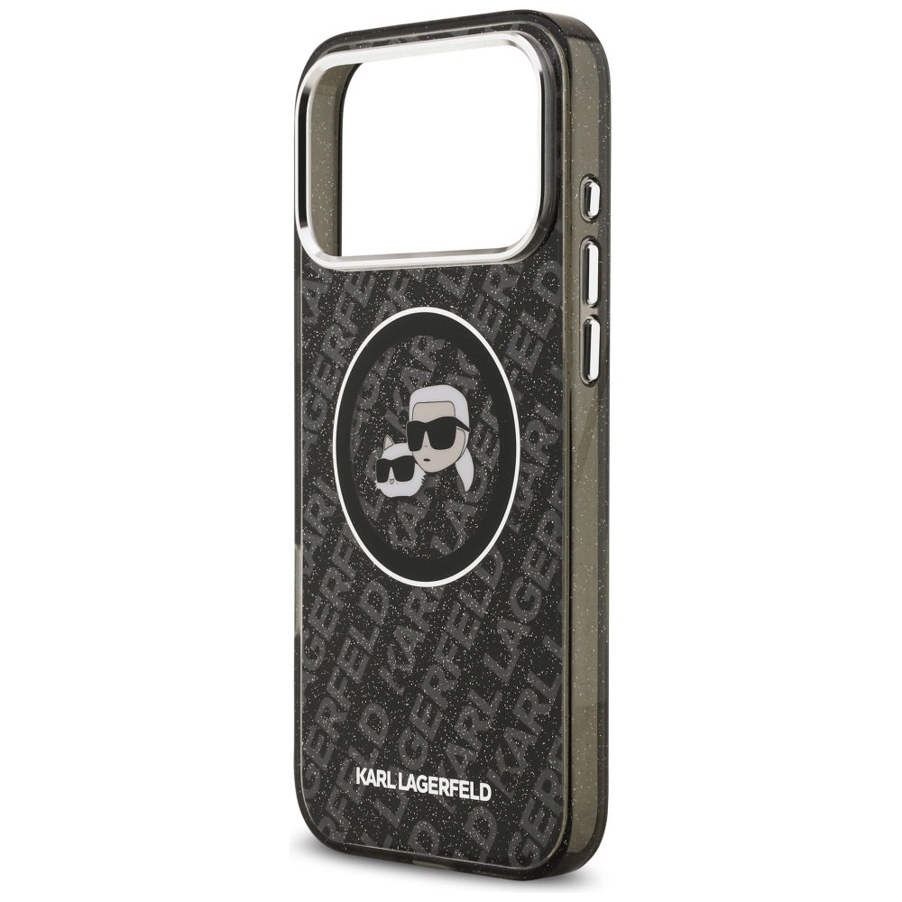 MagSafe Case for Apple iPhone 17 Pro Max, Karl Lagerfeld, Glitter Karl & Choupette Head, Black