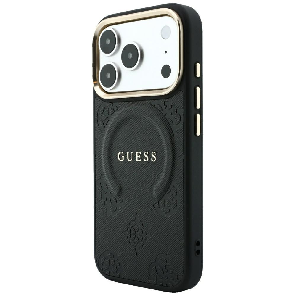 MagSafe Case for Apple iPhone 18 Pro / 17 Pro, Guess, Saffiano Peony Ring, Black