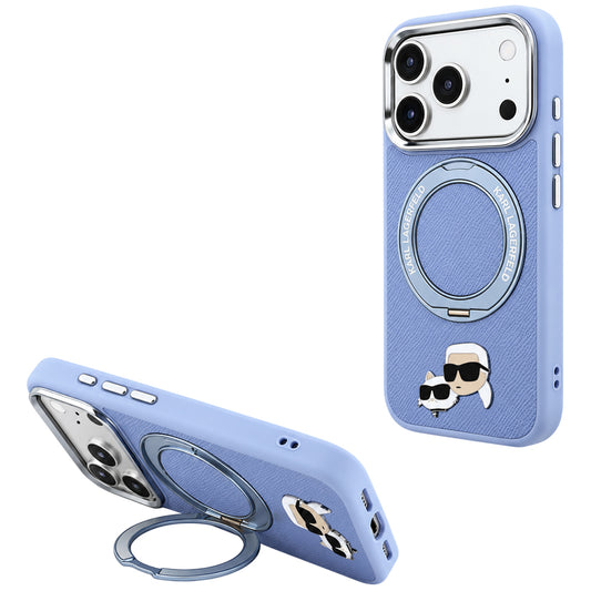 MagSafe Case for Apple iPhone 18 Pro / 17 Pro, Karl Lagerfeld, Ring Stand 360 Karl & Choupette Pin, Blue