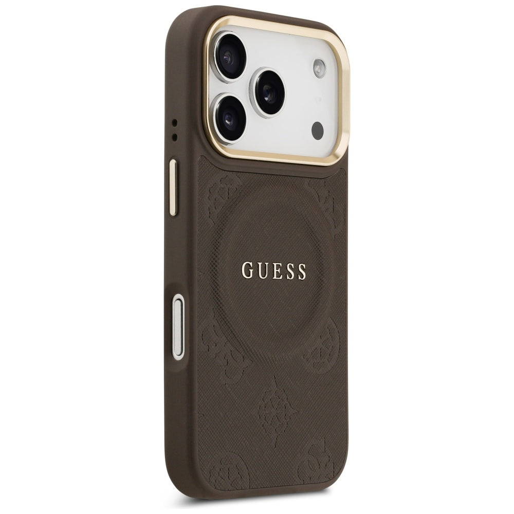 MagSafe Case for Apple iPhone 18 Pro Max / 17 Pro Max, Guess, Saffiano Peony Ring, Brown
