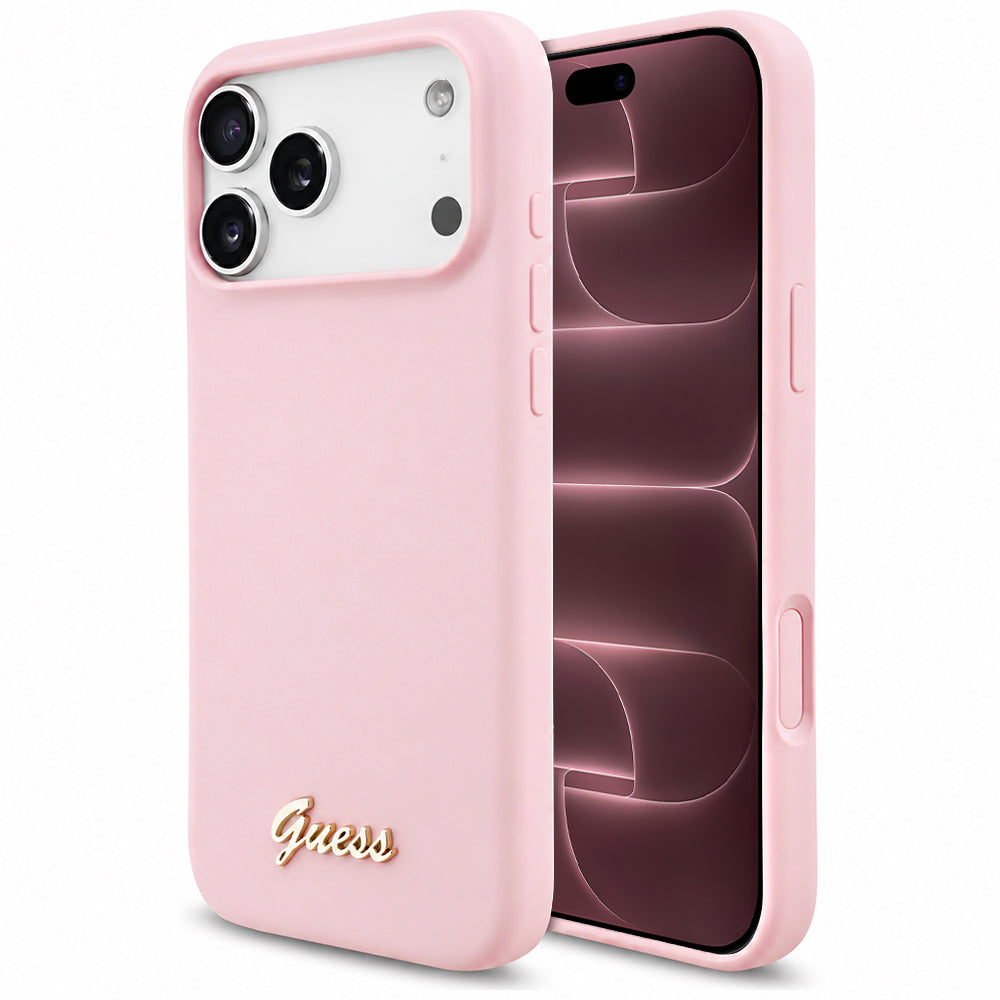 MagSafe Case for Apple iPhone 18 Pro Max / 17 Pro Max, Guess, Script Metal Logo, Pink