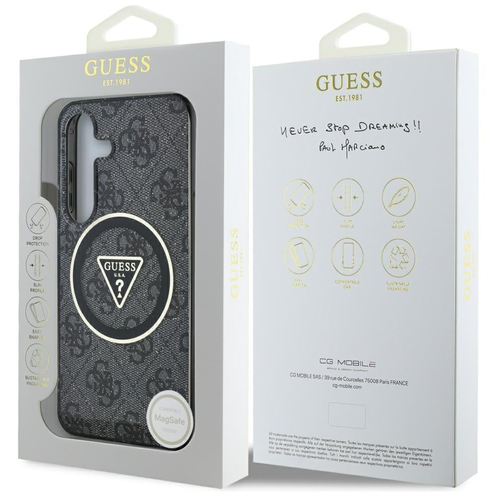 MagSafe Case for Samsung Galaxy S25+ S936, Guess, IML Glitter 4G Circle Triangle, Black