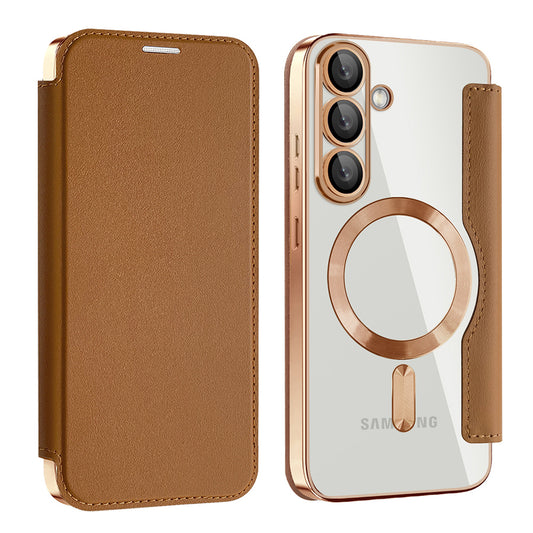MagSafe Case for Samsung Galaxy S25+ S936, Techsuit, SmartMag Book, Brown