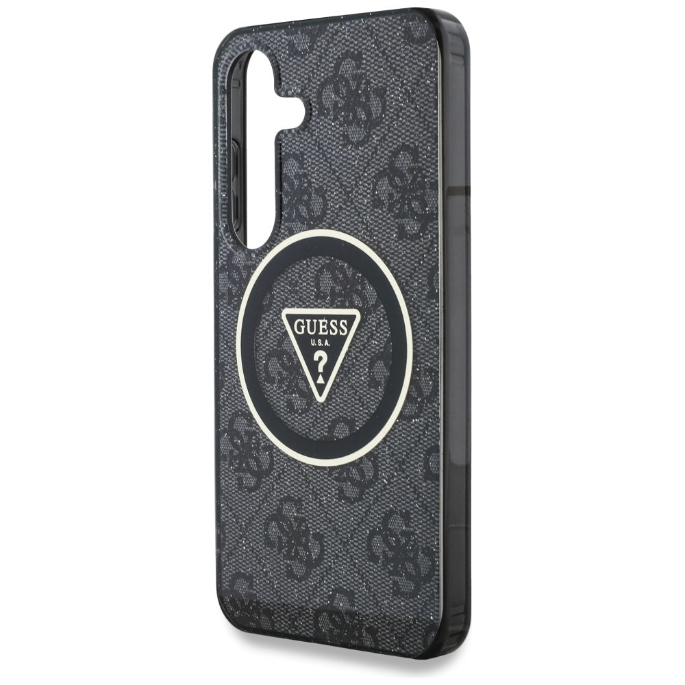 MagSafe Case for Samsung Galaxy S25 S931, Guess, IML Glitter 4G Circle Triangle, Black