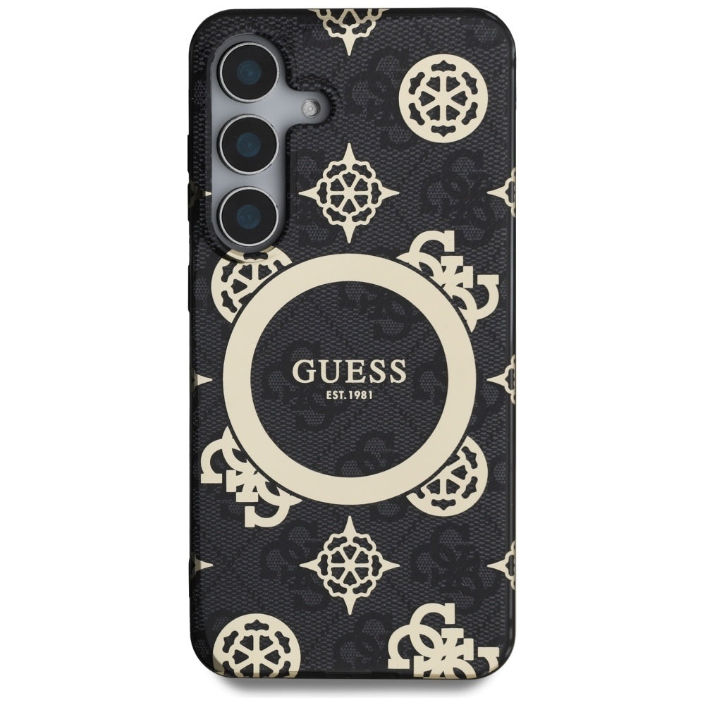 MagSafe Case for Samsung Galaxy S25 S931, Guess, IML Peony On 4G Background, Black