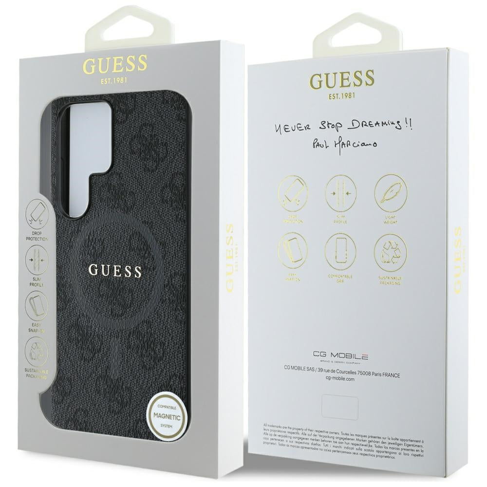 MagSafe Case for Samsung Galaxy S25 Ultra S938, Guess, 4G Ring Classic Logo, Black