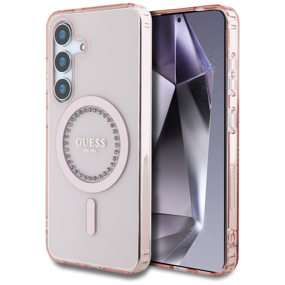 MagSafe Case for Samsung Galaxy S25 S931, Guess, IML Rhinestone, Pink