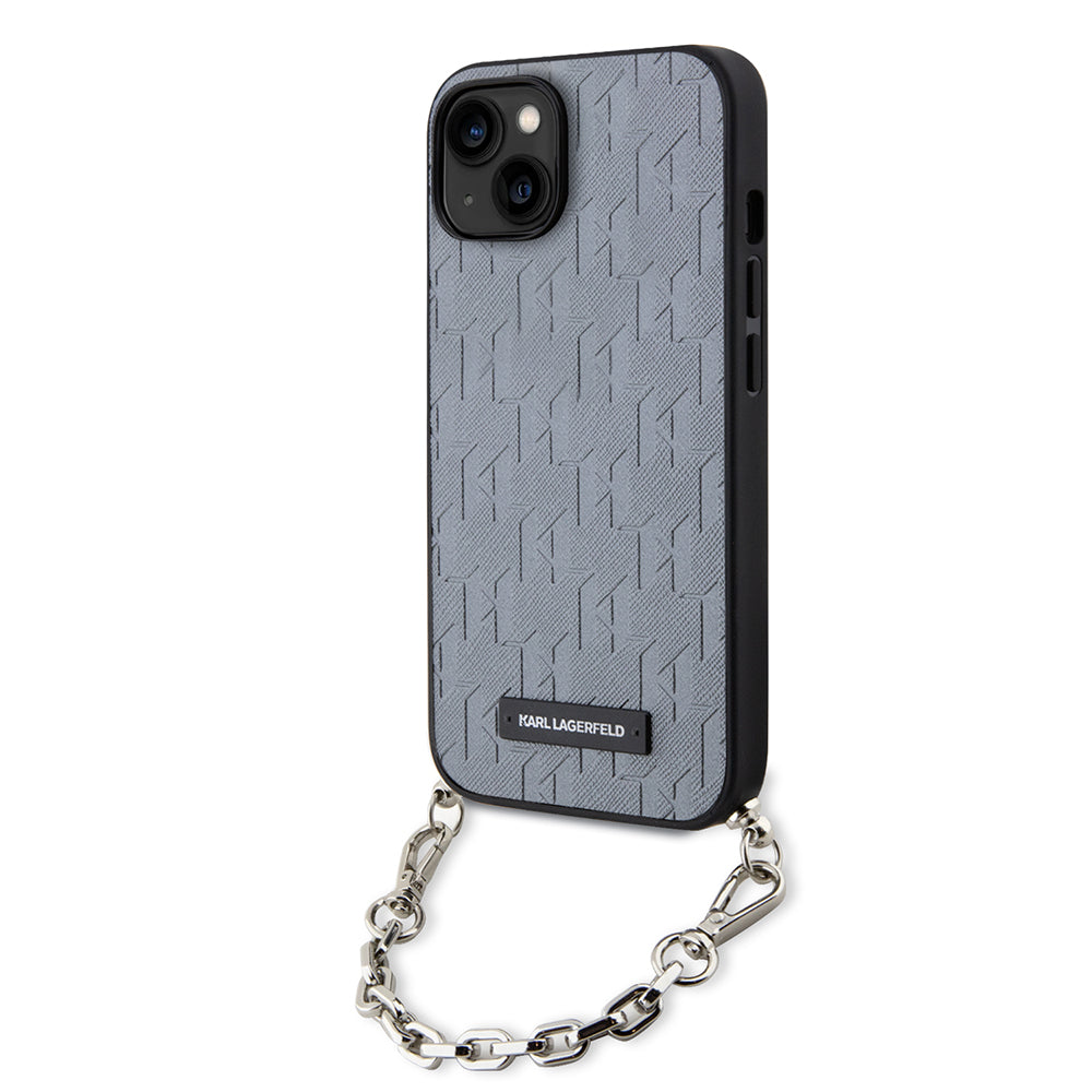Case for Apple iPhone 14, Karl Lagerfeld, Saffiano Monogram Chain, Silver