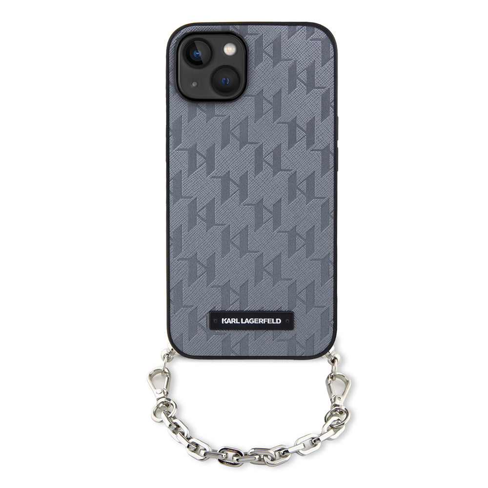 Case for Apple iPhone 14, Karl Lagerfeld, Saffiano Monogram Chain, Silver