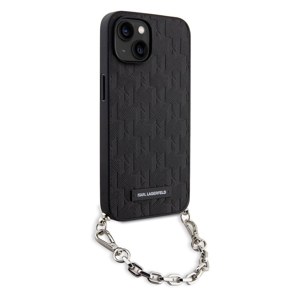 Case for Apple iPhone 14, Karl Lagerfeld, Saffiano Monogram Chain, Black